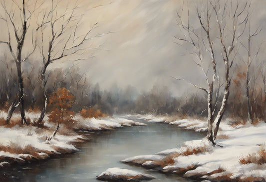 Snowy Stream in Winter Oil Painting II Art Print