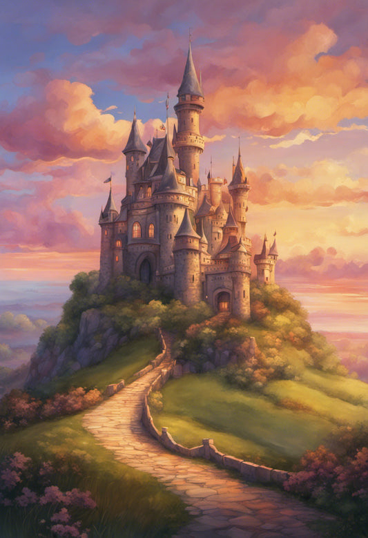 Majestic Castle at Sunset Fantasy Painting Art Print