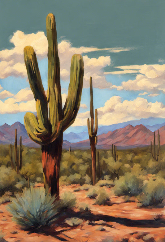 Saguaro Cactus in Mesa Arizona Acrylic Painting Art Print