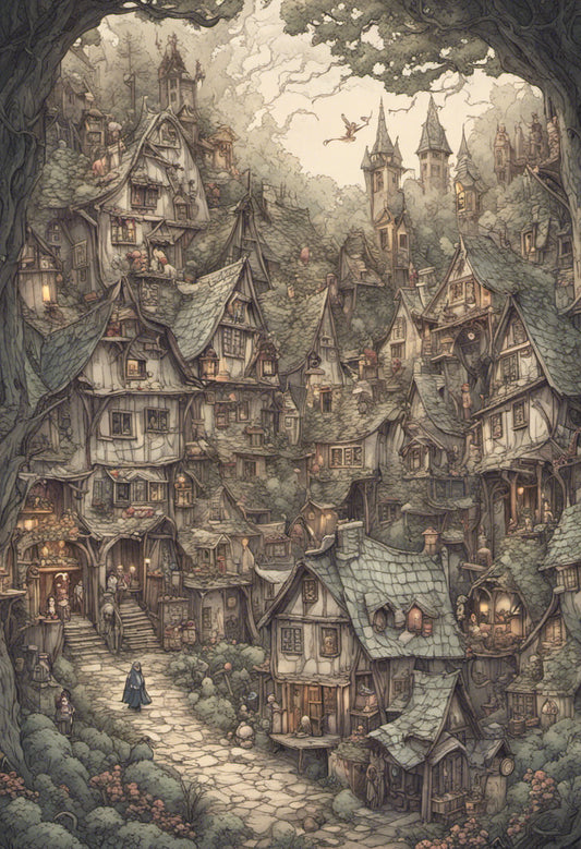 Medieval Village of Dwarves Fantasy Painting III Art Print