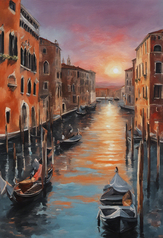 Venetian Canals at Sunset Acrylic Painting II Art Print