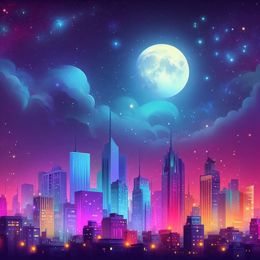 Magical City Night Illustration II Art Print