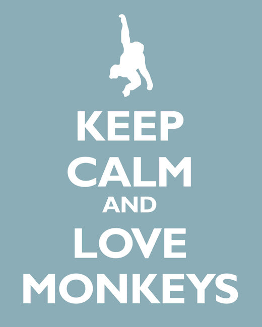 Keep Calm and Love Monkeys, premium art print (light blue)