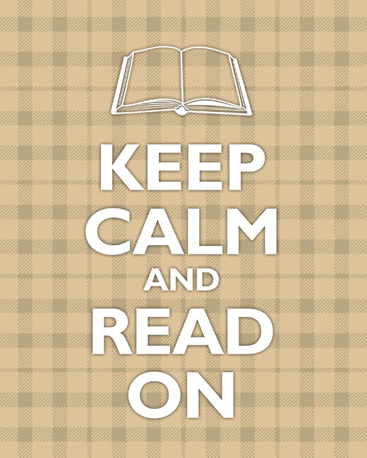 Keep Calm and Read On, premium art print (cream plaid)