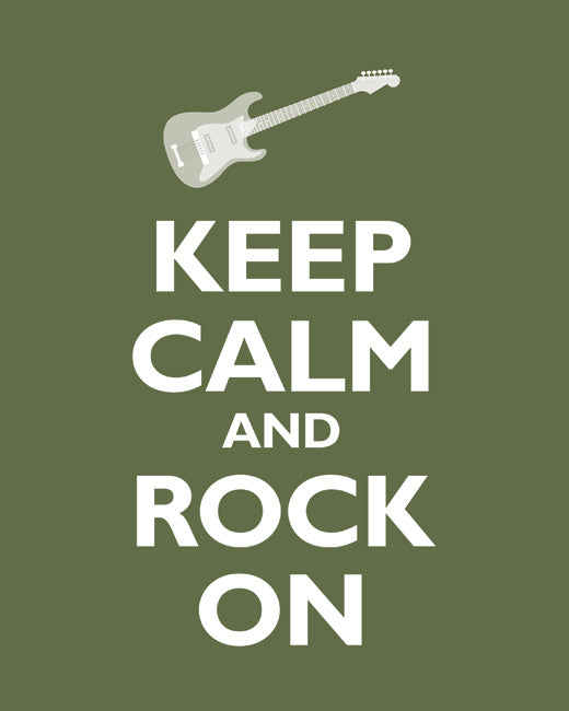 Keep Calm and Rock On, premium art print (olive)